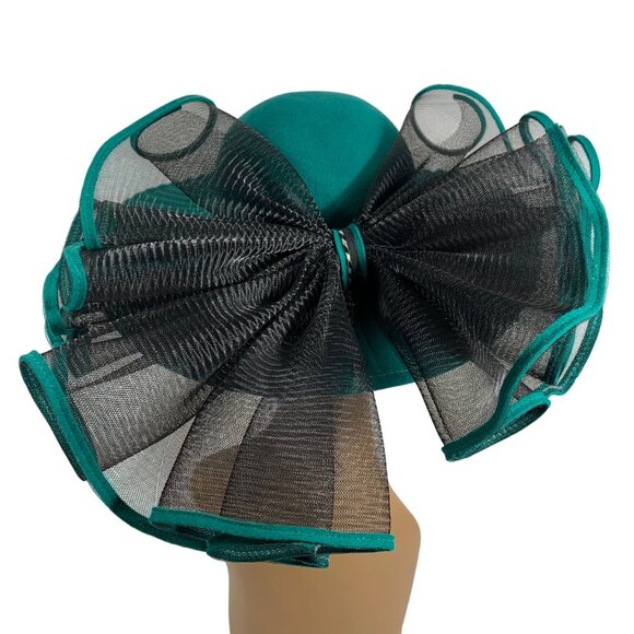 VTG Doeskin Felt Bollman Statement Derby Church Wedding Hat Large Netted Bow - Picture 2 of 7